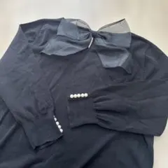 アプワイザーリッシェ　七分袖ニット　バックリボン取り外し可能　袖パール