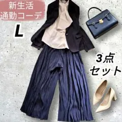 新生活 綺麗めネイビー通勤コーデ 3点L オフィスカジュアル 着回し NBB