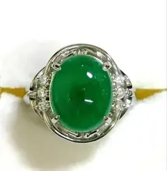 天然翡翠2.85ct ダイヤ1.10ct Pt900 ヴィンテージリング鑑別書付