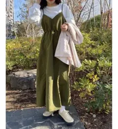 レトロガール　キャミワンピース　カーキ