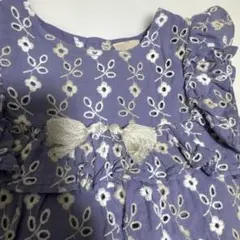 petit main ラベンダー花柄刺繍ワンピース