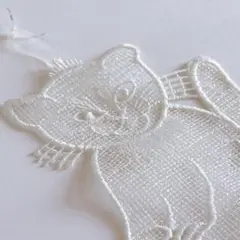 猫 レース タペストリー 2枚セット 壁掛け ドイツ 工芸品 ヴィンテージ