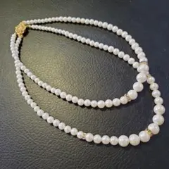 パール風 2連ネックレス 金色留め具