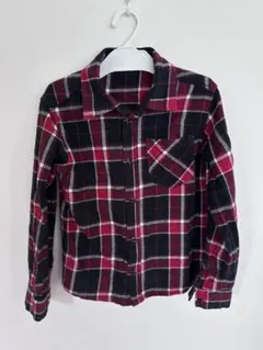 チェック柄長袖シャツ 赤×黒100cm キッズ