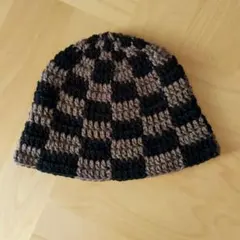 クロシェハット バケハ ビーニー クラッシャーハット ニット帽 チェッカー