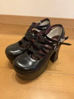 ヨースケ YOSUKE 厚底チャンキーヒールパンプス 23.5cm ブラック