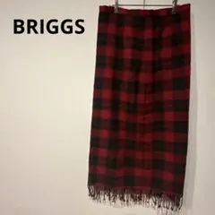 美品✨ BRIGGS 赤黒チェック フリンジ付きスカート ひざ丈 チェック 秋冬