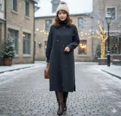 ユニクロ　スフレヤーンタートルネックワンピース M