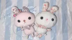 ウサギのぬいぐるみセット（花柄リボン）一部タグ付き