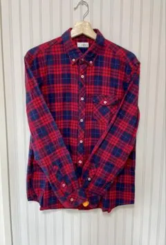 ジュンレッド メンズ 長袖 ネルシャツ 赤チェック