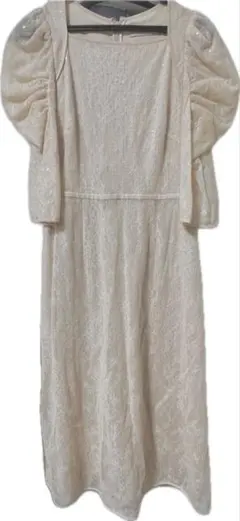 ベージュレース パーティードレス