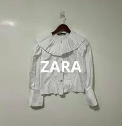 ZARA ザラ プリーツカラー 長袖 シャツブラウス ホワイト Ｍ