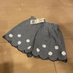 新品 プティマイン 80 ショートパンツ ギンガムチェック 黒 白