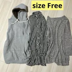 パーカー　裏起毛　チュニック　チェック　3点セット　ハートマーケット　まとめ売り
