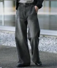 WYM LIDNM CURVED FLARE DENIM SLACKS グレー