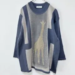 希少 Viridian 幾何学 キリン柄 総柄 ニット セーター L レトロ