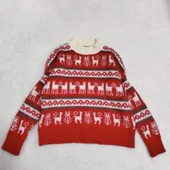 クリスマス ダサセーター ハイネックニットセーター 赤白 トナカイ k3678