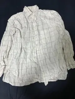ホワイト チェック柄 長袖シャツ L