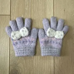 リボン付きニット手袋 パープル キッズのサムネイル