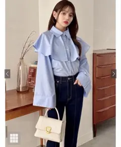 GRL グレイル ブルー ケープカラーワイドスリーブシャツ[gn82]