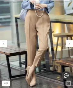 組曲 ベージュ テーパードパンツ シワになりにくい