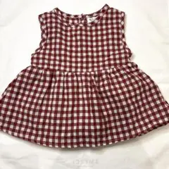 【韓国子供服】ギンガムチェック ロンパース [サイズ：80] 赤 女の子 夏服
