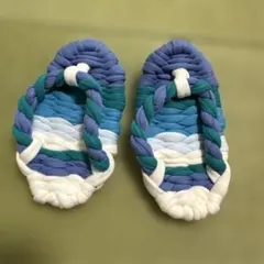 블루 플로럴 패브릭 끈 샌들