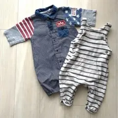 ベビー 長袖ロンパース＆厚手オーバーオール セット 50〜70／3〜6ヶ月