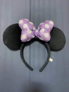 ミニーマウス風カチューシャ 紫　水玉