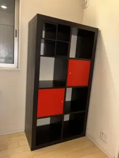 【直接引取】IKEA KALLAXカラックス 2×4 ブラックブラウン 赤扉2枚