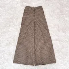 GU ジーユー　チェック柄　ワイドパンツ　フレアパンツ　ロングパンツ　茶ブラウン