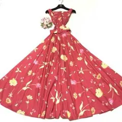 ★極美品　ローラアシュレイ　マキシ丈フレアワンピース　花柄　ピンク　S