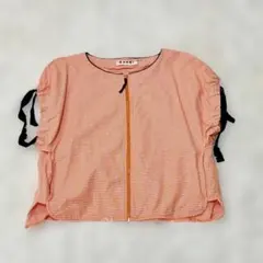 マルニ MARNI 千鳥格子ジップブラウス 半袖 オレンジ リボン袖
