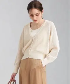 グリーンレーベルリラクシング 短丈 メッシュ カーディガン ホワイト