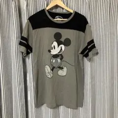 ミッキー　ディズニー　リンガーt tシャツ　L グレー　黒　白