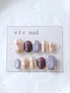 No.583ベリーショート　ネイルチップ　パープル　ニュアンス　マグネット　春