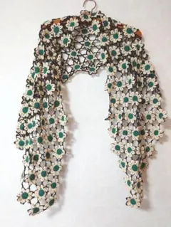 未使用クリーニング済ビュルデサボンウールニットかぎ編みお花モチーフストール