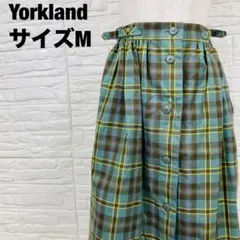 Yorkland グリーン チェック柄フレアスカート ボタン付 上品【2440】のサムネイル