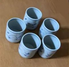 青い葉模様の湯飲み5個セット