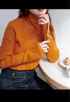 ディスコート　リブ袖口ボタンタートルネックプルオーバー