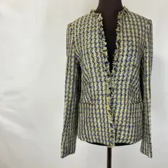 JOSEPHジョゼフ ノーカラーツイードジャケット 麻混 フリンジ Vネック