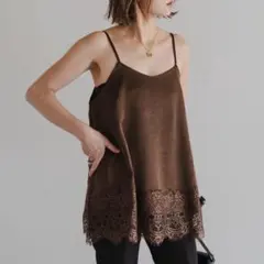 Bonjour Sagan レーストリムキャミソール　ブラウン