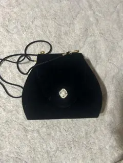 【美品】黒 ベロア パーティーバッグ パールビジュー 2wayマグネット