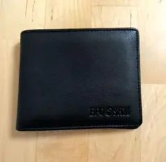 EFOSHM 二つ折り財布 メンズ ブラック 本革 レザー コンパクト財布