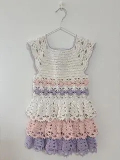 ハンドメイド　カラフルレース編みワンピース