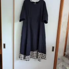 美品❤️センソユニコ 膝丈ワンピース チェック バルーン 五分袖 シワ