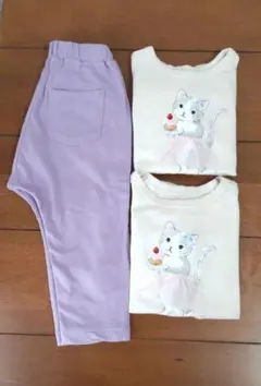 GUネコちゃん 長袖Tシャツ2枚＆パンツセット 90