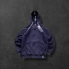 PUMA古着スウェットフルジップパーカートレーナーロゴパープルネイビーR504