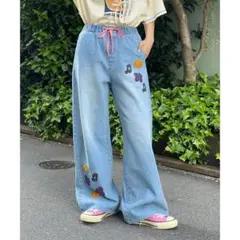 チャオパニックハローサンフランシスコ ワッペン付きワイドデニム