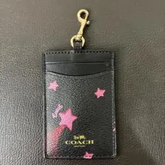 COACH コーチ パスケース 定期入れ IDケース ディスコスター 星柄 黒